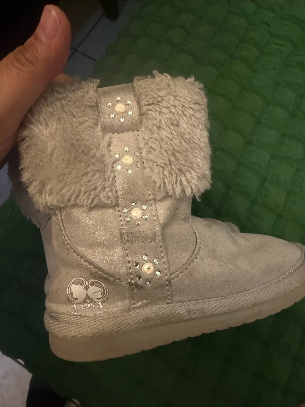 Cozy Silver Kids Winter Boots with Plush Cuff